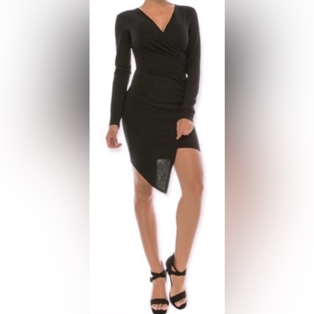 Black Long-sleeve Asymmetrical Dress